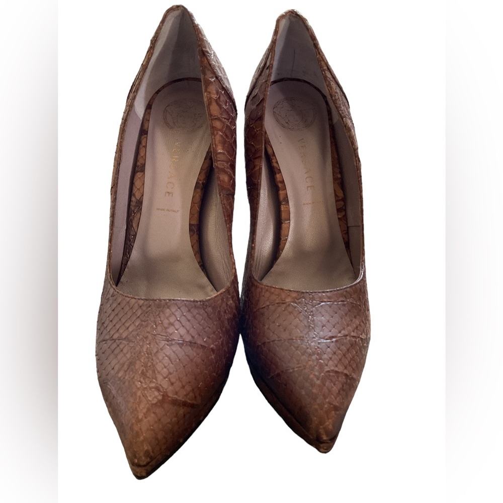 1719-Versace Brown Python Snakeskin Pointed Toe P… - image 3